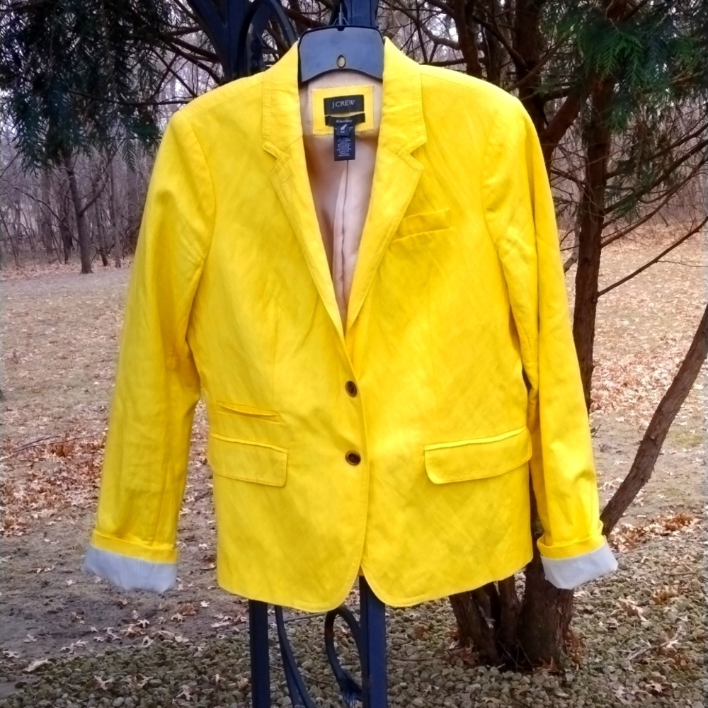 J Crew Yellow Schoolboy Blazer Coat Rayon blend Medium Weight Lined size 10
